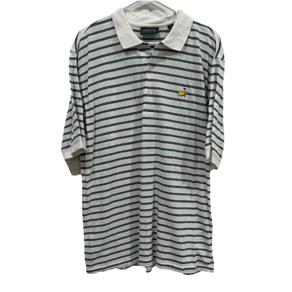 Pga Masters Collection Augusta Nationals Golf Polo Shirt Size L Green Striped